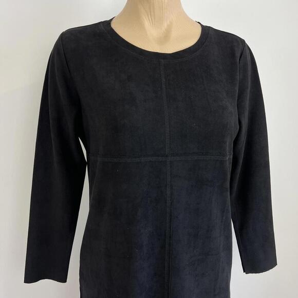 JOH women's Size Small Black Long Sleeve A Line Sweater Dress Faux Suede Gogo - Picture 2 of 10